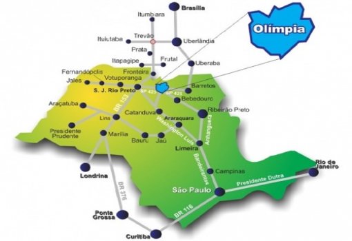 Qual é a localização de Olímpia, a cidade do Parque Thermas dos Laranjais 